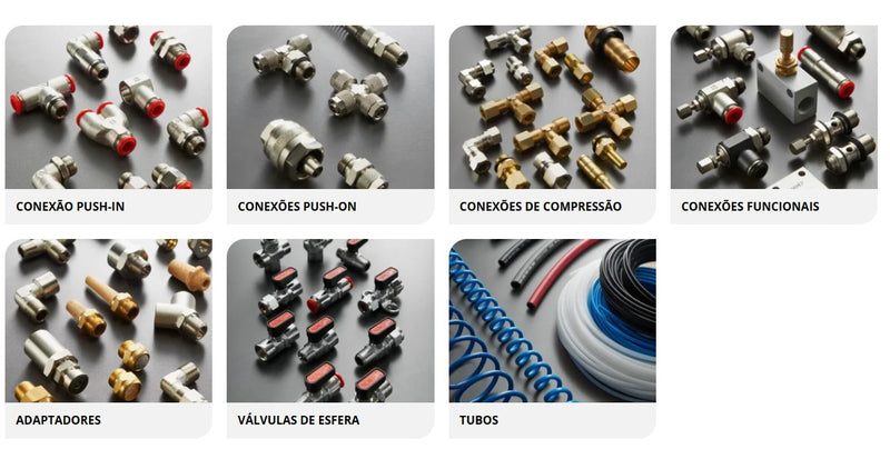 Componentes para fluido e ar comprimido (Inf. nos Detalhes do Produto)