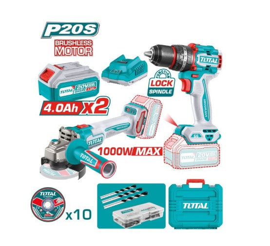 Combo de Aparafusadora de impacto + Rebarbadora sem escovas a bateria, TCKLI20273E Total