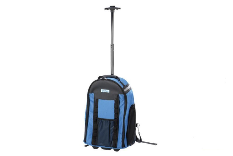 Mochila de ferramentas com vários bolsos, rodas e alça telescópica